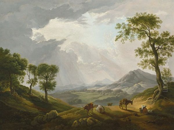 Italianisante Landschaft Mit Viehhirtin Oil Painting by Jacob De Heusch