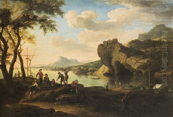 Paesaggio Costiero Con Pescatori Oil Painting by Jacob De Heusch