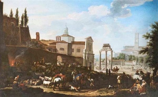 Campo Vaccio (forum Romanum) Oil Painting by Jacob De Heusch