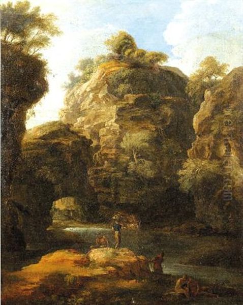 Paesaggio Lacustre Con Figure Oil Painting by Jacob De Heusch