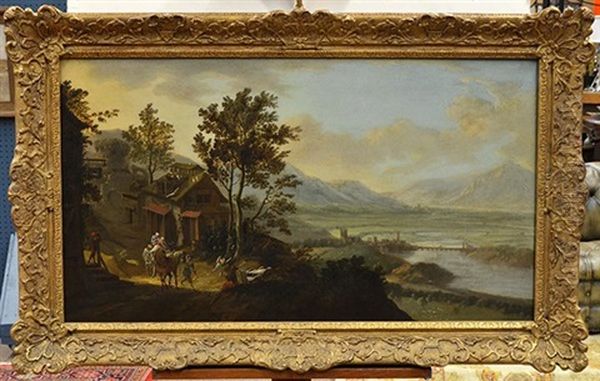 Mountain Landscape With Villagers Oil Painting by Jacob De Heusch