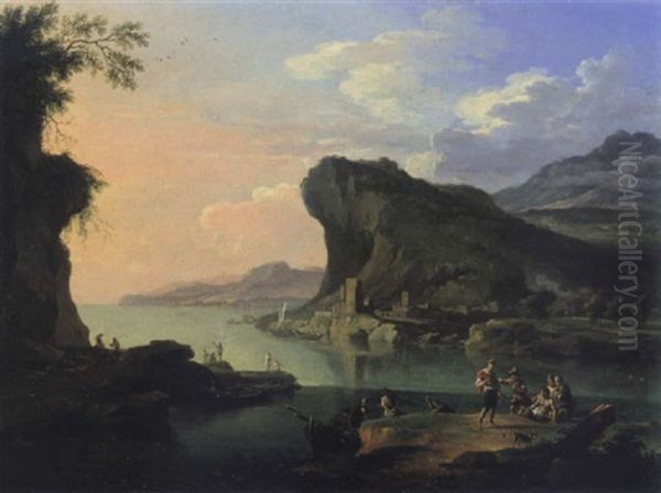 Kustenlandschaft Mit Fischerstaffage Oil Painting by Jacob De Heusch