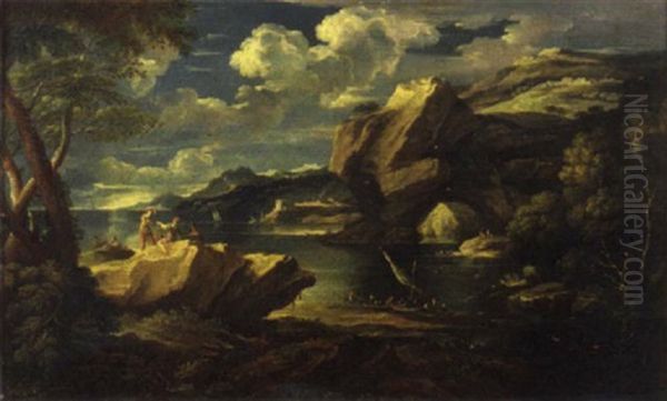 Marina Mediterranea Con Promontorio Roccioso Oil Painting by Jacob De Heusch