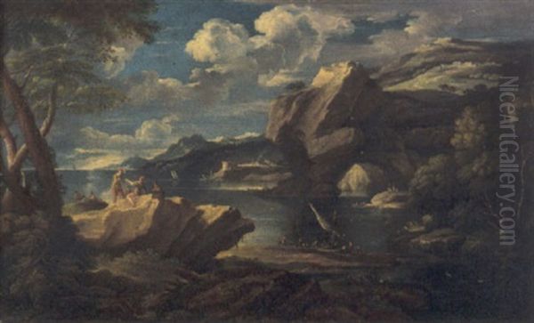 Marina Mediterranea Con Promontorio Roccioso Oil Painting by Jacob De Heusch