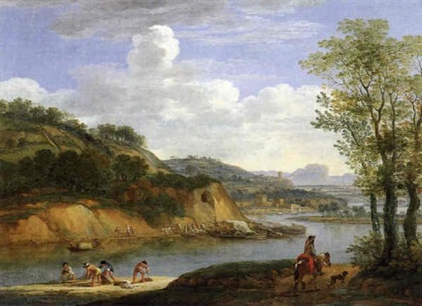 Fluslandschaft Mit Fischern Oil Painting by Jacob De Heusch