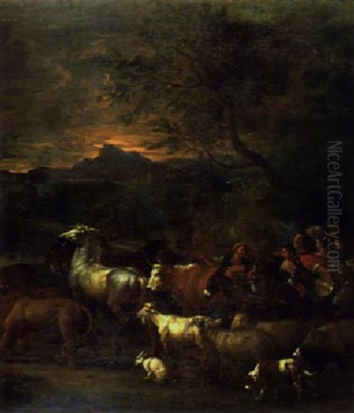 Einzug Der Tiere In Die Arche Noah Oil Painting by Jacob De Heusch