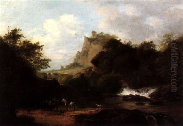 A River Landscape With Travellers Oil Painting by Jacob De Heusch