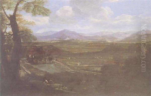 Vue Panoramique De La Campagne Romaine Oil Painting by Jacob De Heusch