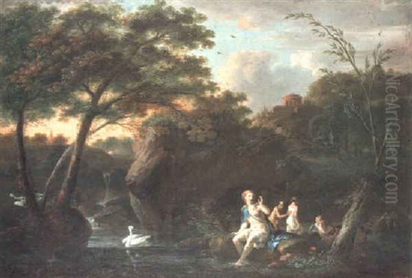 A Rocky Pool With Leda And The Swan Oil Painting by Jacob De Heusch