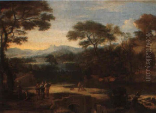 Italianate River Landscape With Figures Oil Painting by Jacob De Heusch