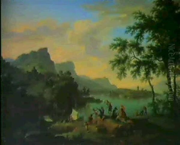 Paesaggio Con Fiume E Barcaioli Oil Painting by Jacob De Heusch