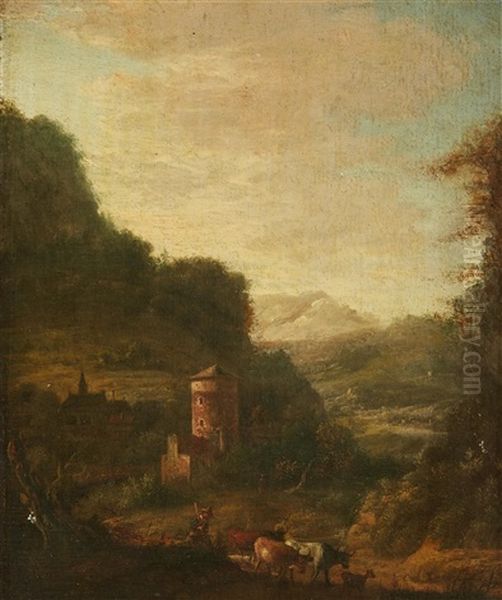 Pastoral Southern Landscape With A Castle Oil Painting by Willem de Heusch