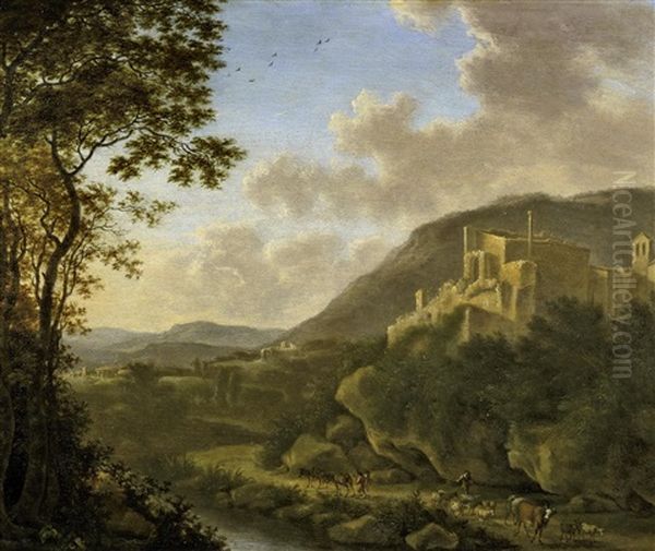 Italienische Landschaft Mit Viehhirten Oil Painting by Willem de Heusch