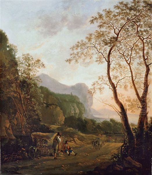 Sudliche Landschaft Mit Wanderern Und Pferdefuhrwerk Oil Painting by Willem de Heusch