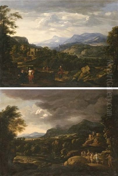 Christ And The Woman Of Samaria (+ Lot And His Daughters; Pair) Oil Painting by Willem de Heusch