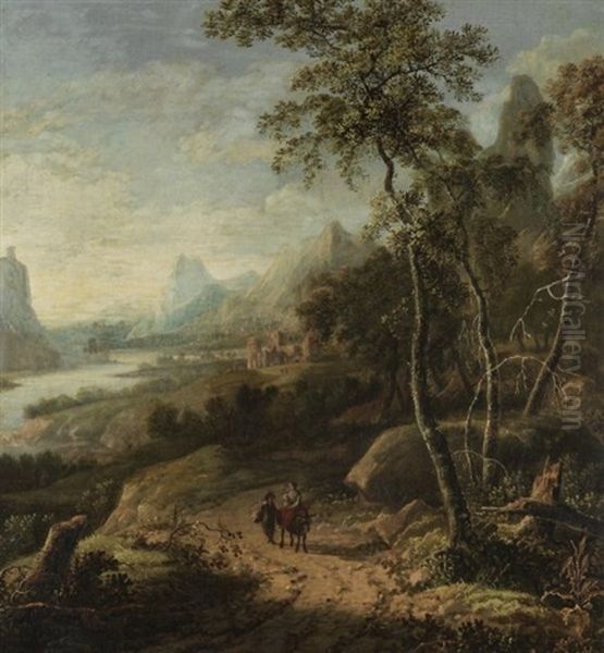 Weite Flusslandschaft Mit Figurenstaffage Auf Weg Im Vordergrund Oil Painting by Willem de Heusch