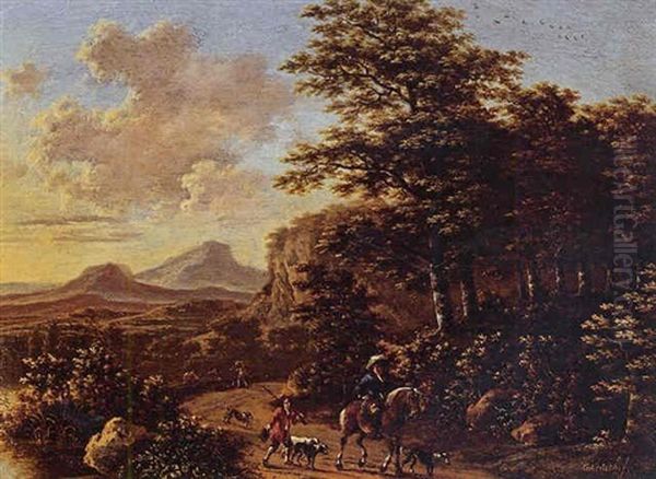 Italianate Landscape With Travellers By A Stream Oil Painting by Willem de Heusch