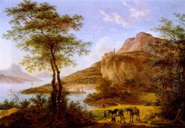 Reisende In Einer Sudlichen Flusslandschaft Oil Painting by Willem de Heusch