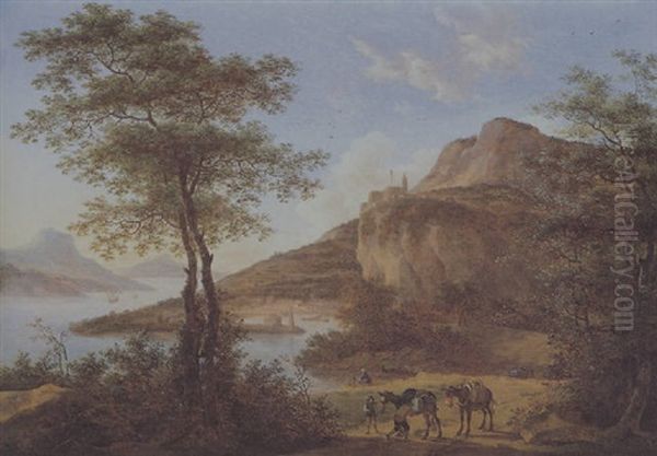 Reisende In Einer Sudlichen Flusslandschaft Oil Painting by Willem de Heusch