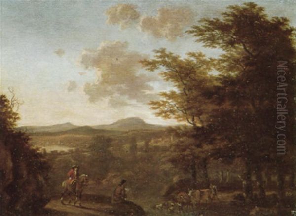 Travellers In An Italianate Landscape Oil Painting by Willem de Heusch