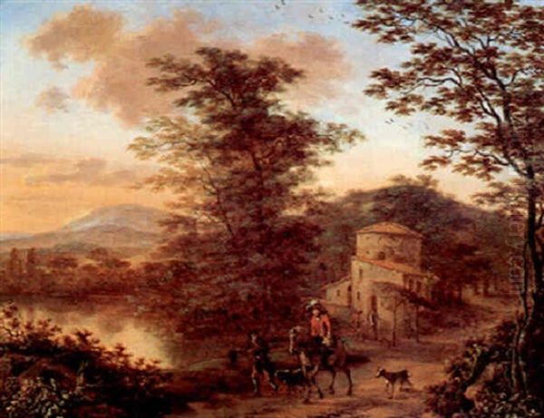 A Wooded Riverscape With A Horseman by Willem de Heusch