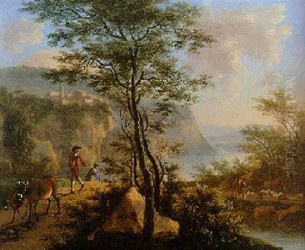 An Italianate River Landscape With Herdsmen Oil Painting by Willem de Heusch