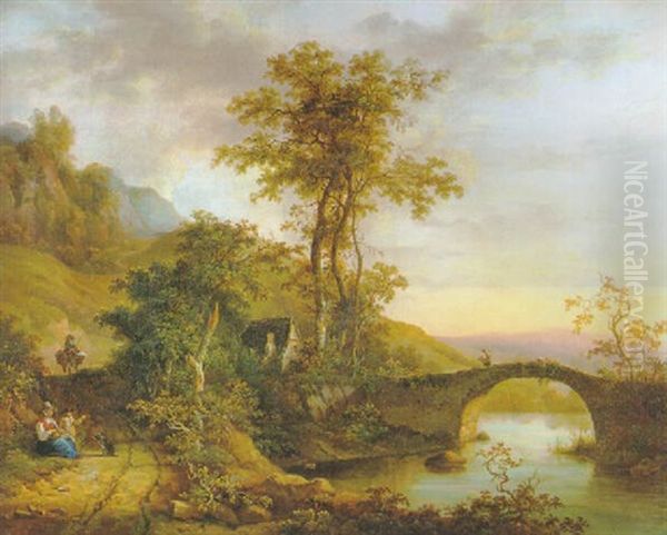 Sudliche Landschaft Mit Steinerner Brucke Oil Painting by Willem de Heusch