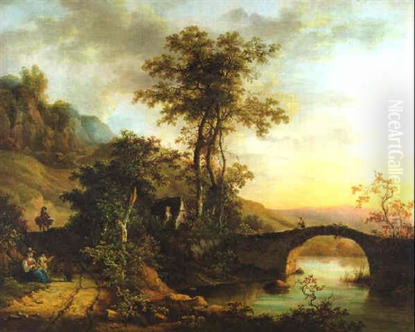 Sudliche Landschaft Mit Steinerner Brucke Oil Painting by Willem de Heusch