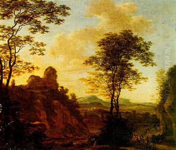 An Italianate Landscape With Travellers On A Country Road Oil Painting by Willem de Heusch