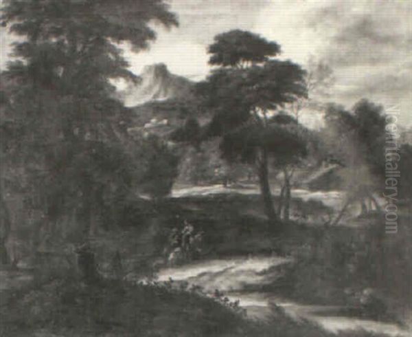 A Wooded Landscape With Drovers On A Track by Willem de Heusch