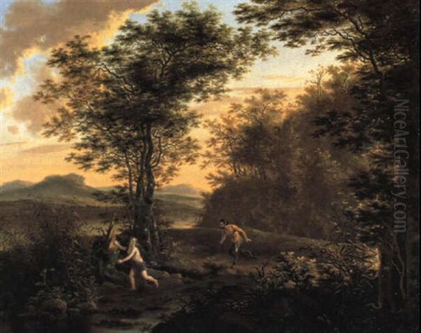 Sudliche Landschaft Mit Pan Und Syrinx Oil Painting by Willem de Heusch