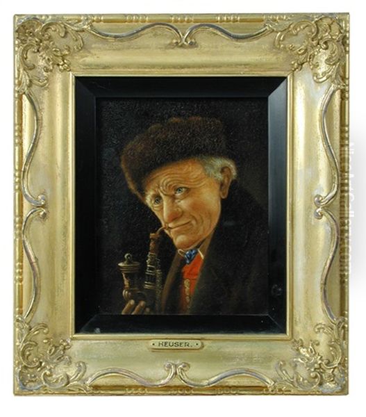 Portrait Of An Elderly Gentleman Smoking A Pipe Oil Painting by Christian Heuser