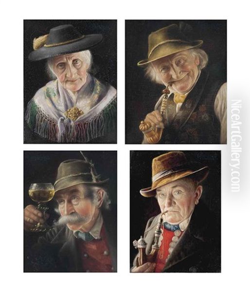 Studies Of Tyroleans (4 Works) Oil Painting by Christian Heuser