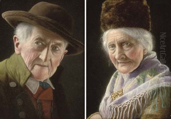 An Old Tyrolean Gentleman (+ A Tyrolean Lady; Pair) Oil Painting by Christian Heuser