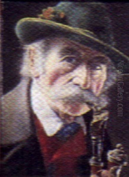 Piberygende Alpebonde Med Gron Hat Og Rod Vest Oil Painting by Christian Heuser