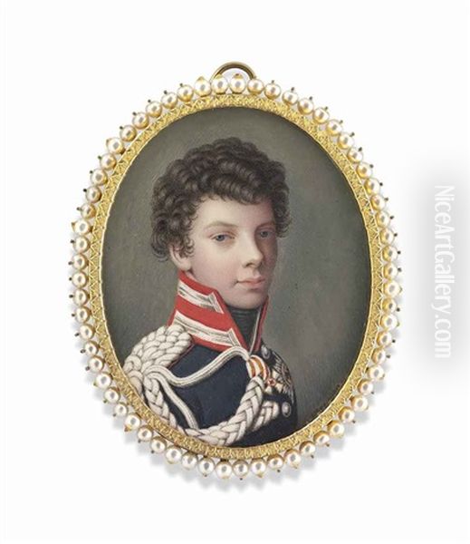 Prince Frederick Ludwig Of Prussia (1794-1863), In Blue Coat With Silver-embroidered Red Collar, Silver Aiguillettes Oil Painting by Johann Heusinger