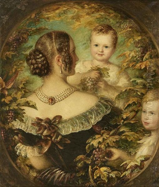 Portrait Of Sophie Von Heuss With Her Children Oil Painting by Eduard von Heuss