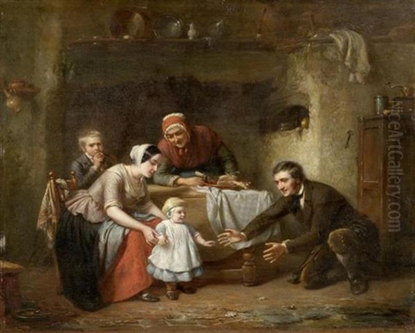 Familie In Der Kuche Mit Ersten Gehversuchen Des Kindes Oil Painting by Theodore Bernard de Heuvel