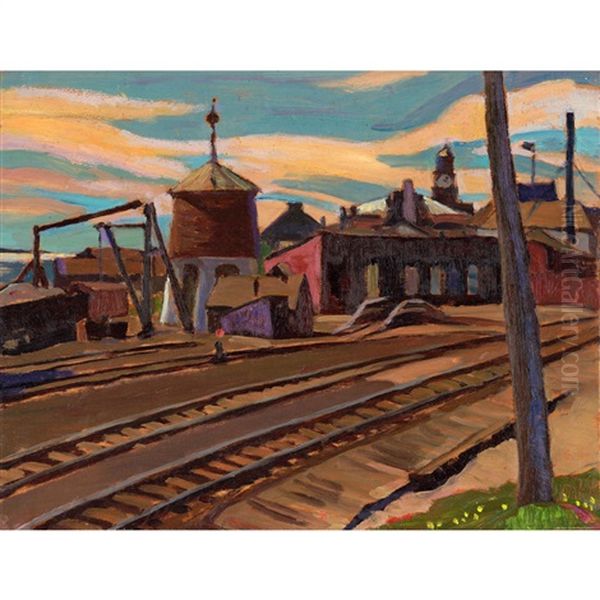 Railway Tracks, Brockville (recto), Sketch Of A House (verso) Oil Painting by Efa Prudence Heward