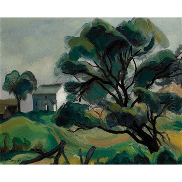 Farm House In The Hills Oil Painting by Efa Prudence Heward