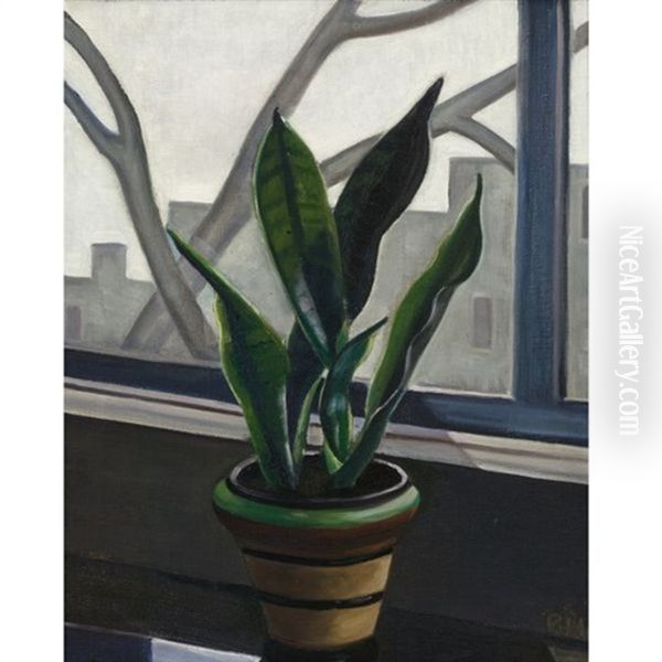 Still Life Of A Plant On A Window Sill Oil Painting by Efa Prudence Heward