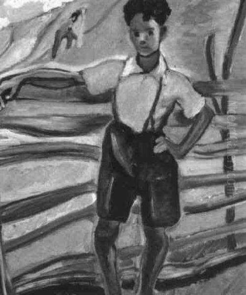 Boy At Fence Oil Painting by Prudence (Efa P.) Heward