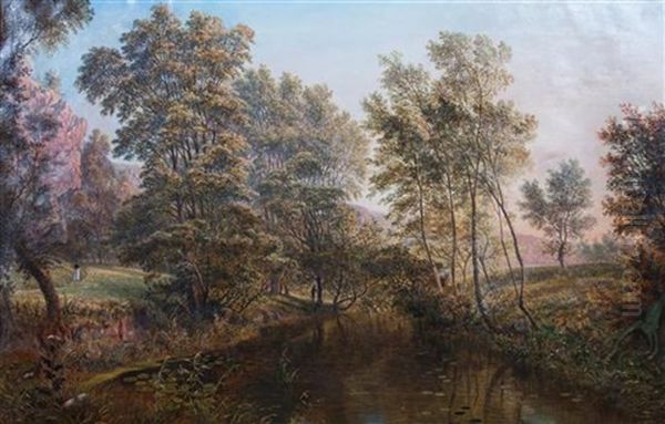 River Landscape Oil Painting by Henry Hewitt