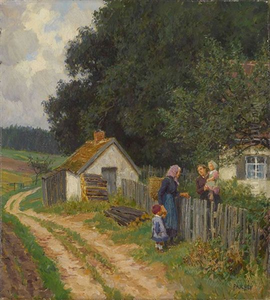 Gesprach Am Gartenzaun Oil Painting by Paul Hey