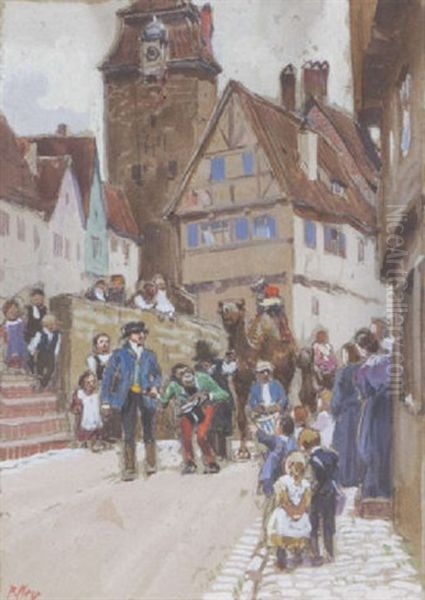 Ansicht In Rothenburg (der Zirkus Kommt) Oil Painting by Paul Hey