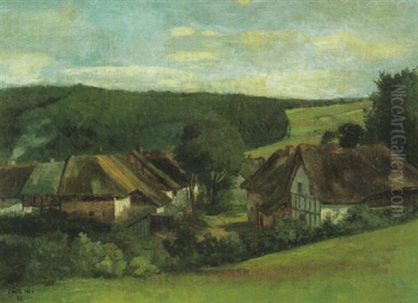 Dorf Mit Fachwerkhausern In Mittelgegirgslandschaft (franken?) Oil Painting by Paul Hey