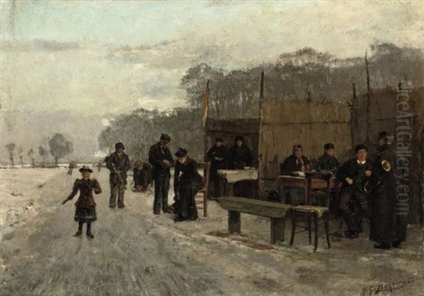 Gathering On The Ice Oil Painting by Johannes Gerardus Heyberg