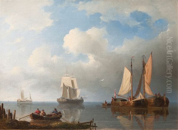 Sailing Ships Off The Dutch Coast Oil Painting by Herman Henry op der Heyde