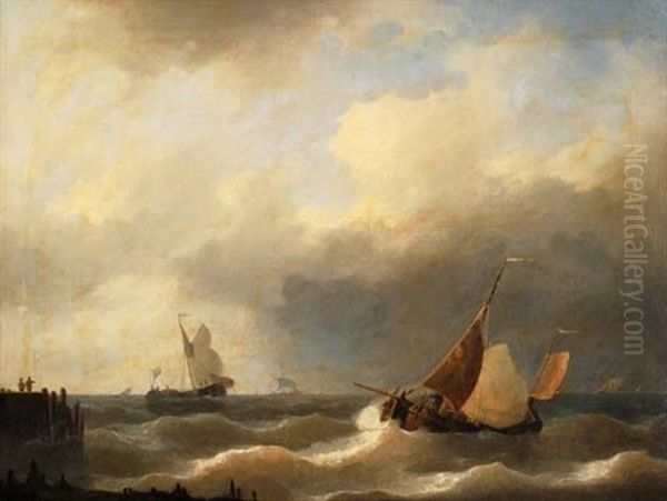 Segelschiffe Auf Bewegter See Oil Painting by Herman Henry op der Heyde