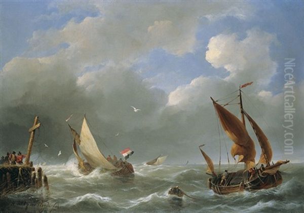 Fischerboote Im Sturm Oil Painting by Herman Henry op der Heyde